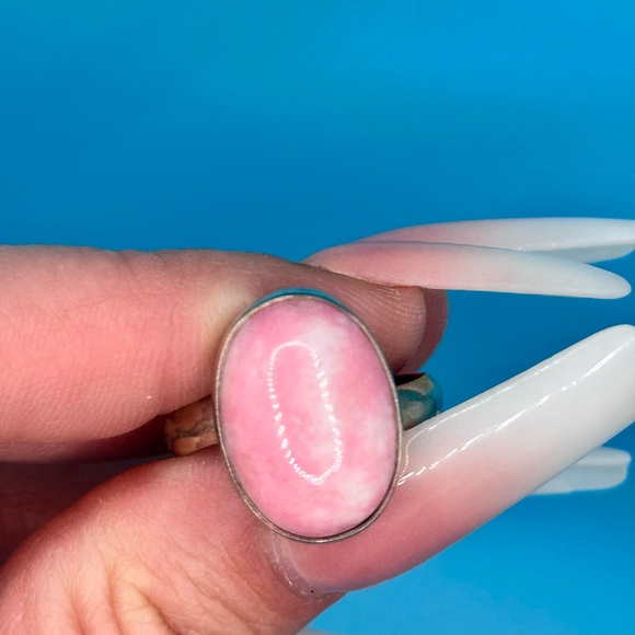 Rare Thulite From Norway Natural Stone 925 Sliver Adjustable Ring - Picture 4 of 6